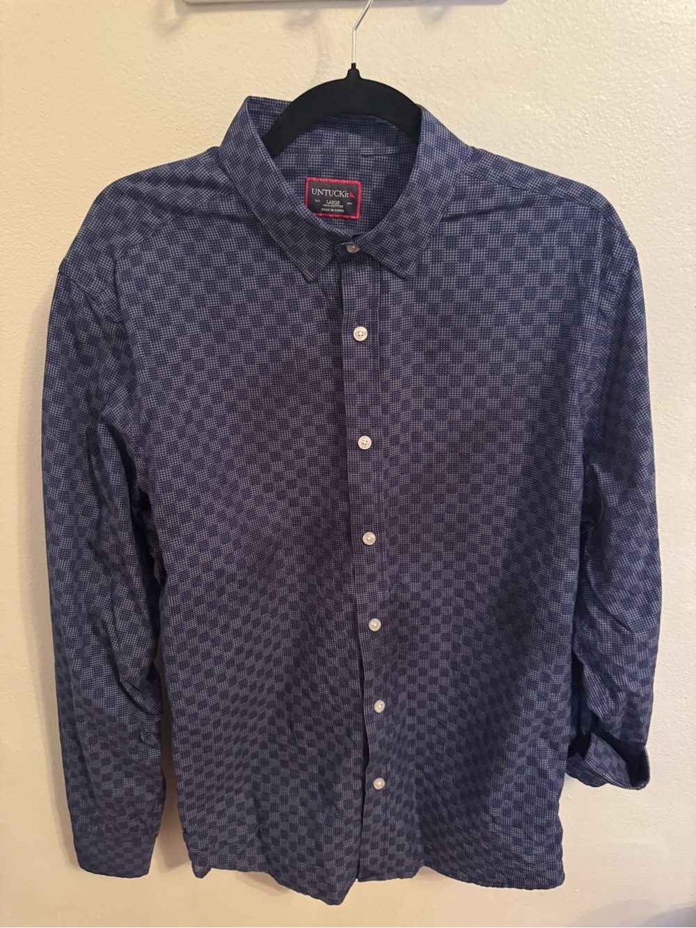 UNTUCKit Men's Blue Patterned Long-Sleeve Shirt Large 100% cotton